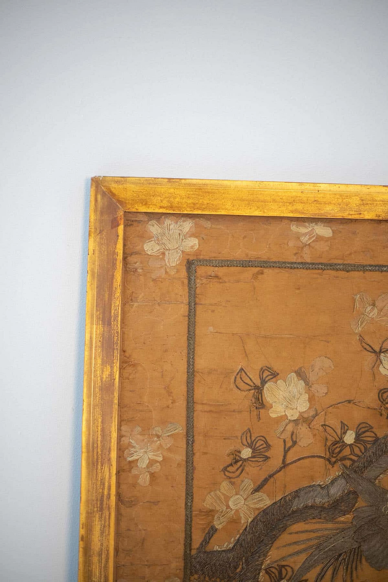 Chinese hand-woven silk tapestry with birds among cherry blossoms, early 20th century 16