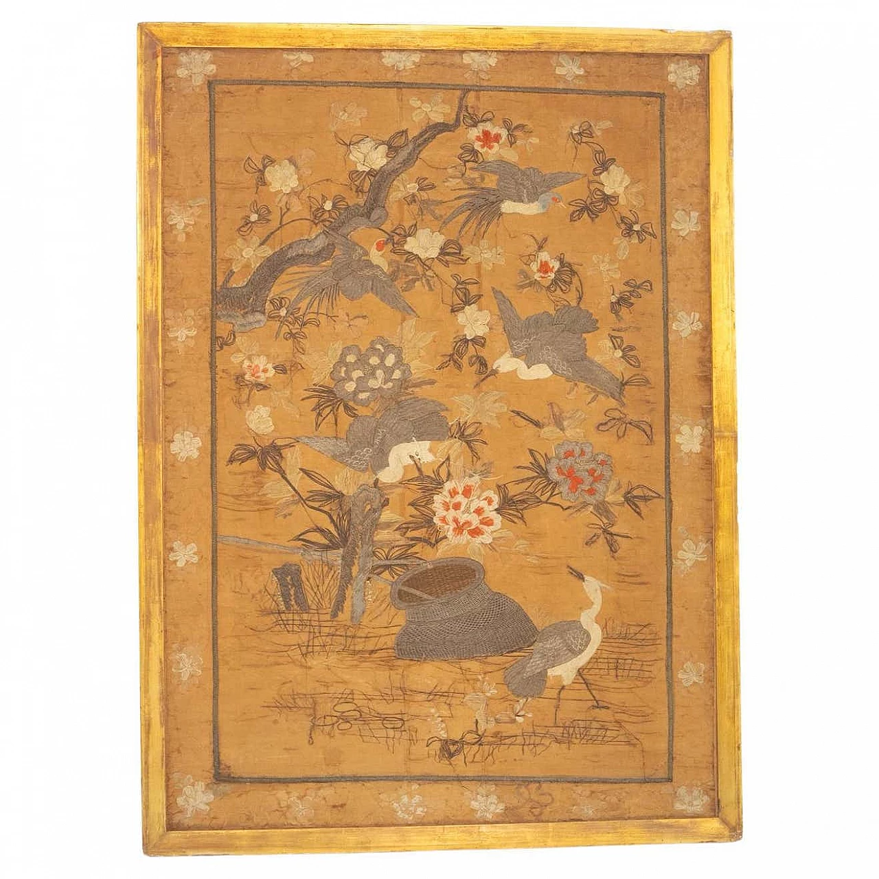 Chinese hand-woven silk tapestry with birds among cherry blossoms, early 20th century 18