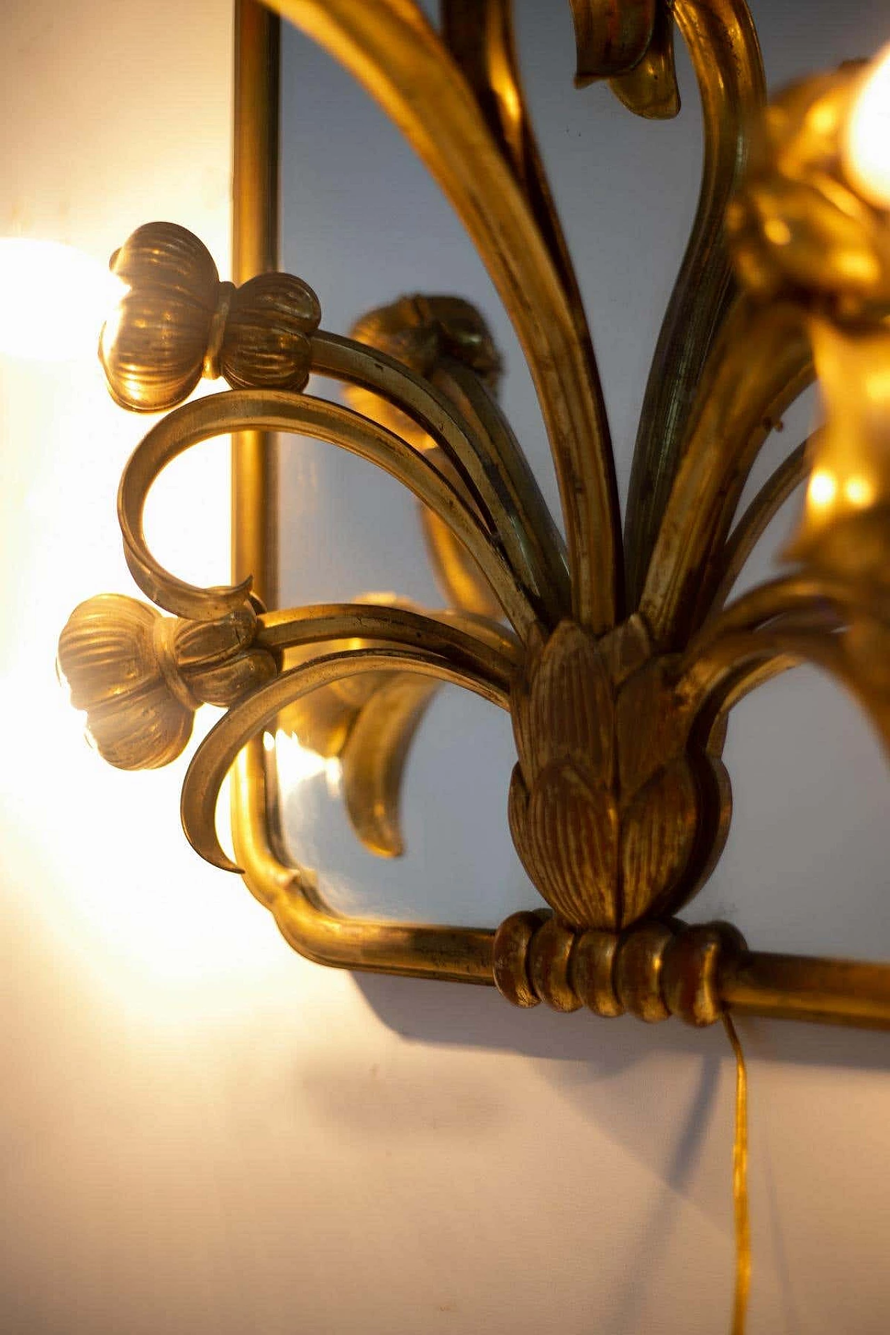 Art Nouveau glass and brass wall sconce on mirror, 1910s 3