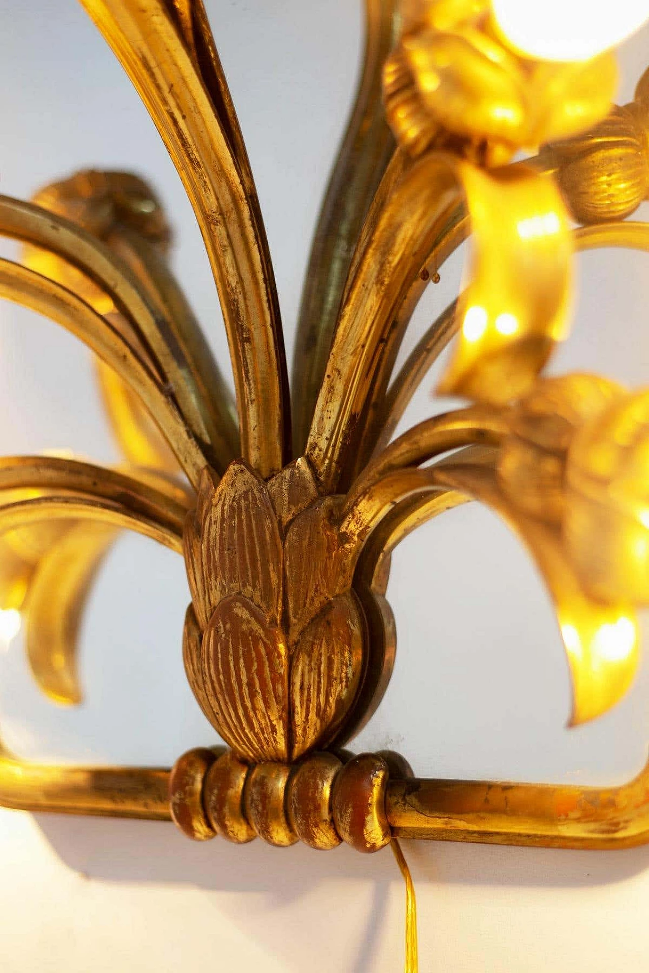 Art Nouveau glass and brass wall sconce on mirror, 1910s 5