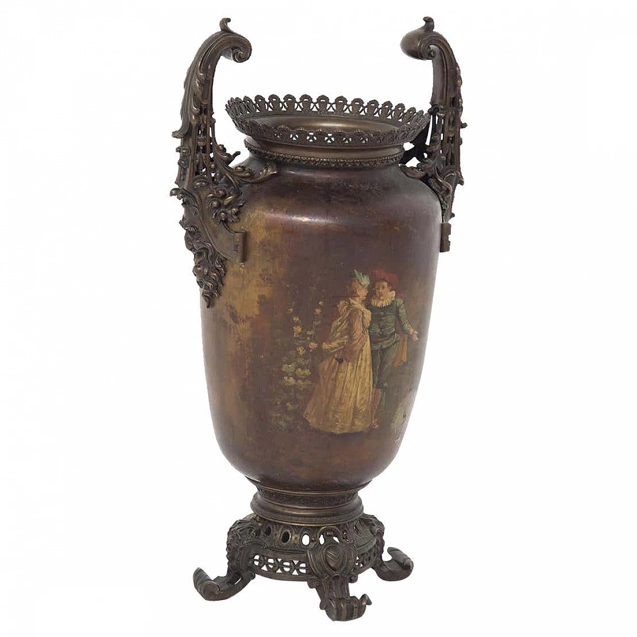 Vaso in bronzo dipinto Liberty, inizio '900 1