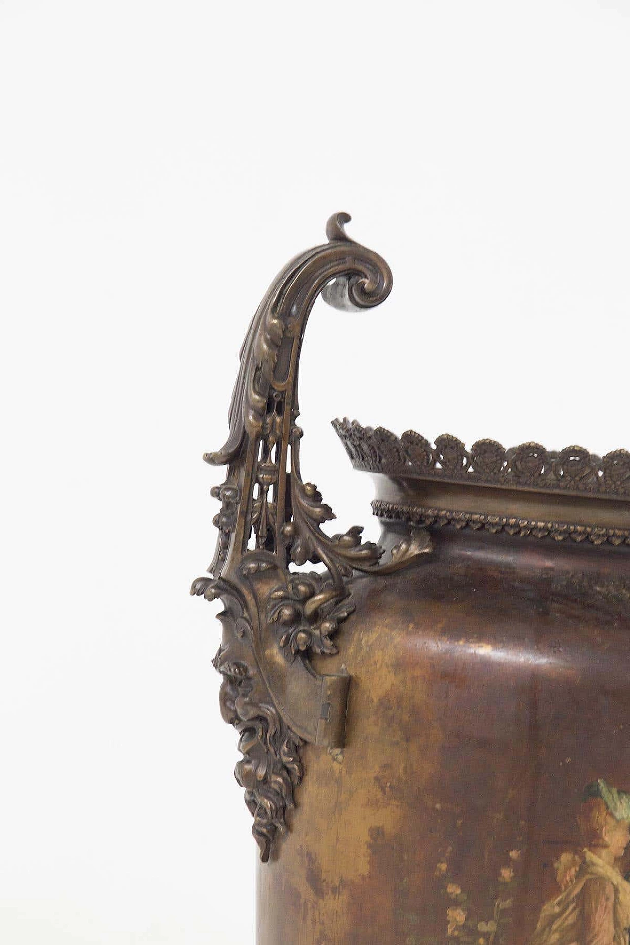 Vaso in bronzo dipinto Liberty, inizio '900 4