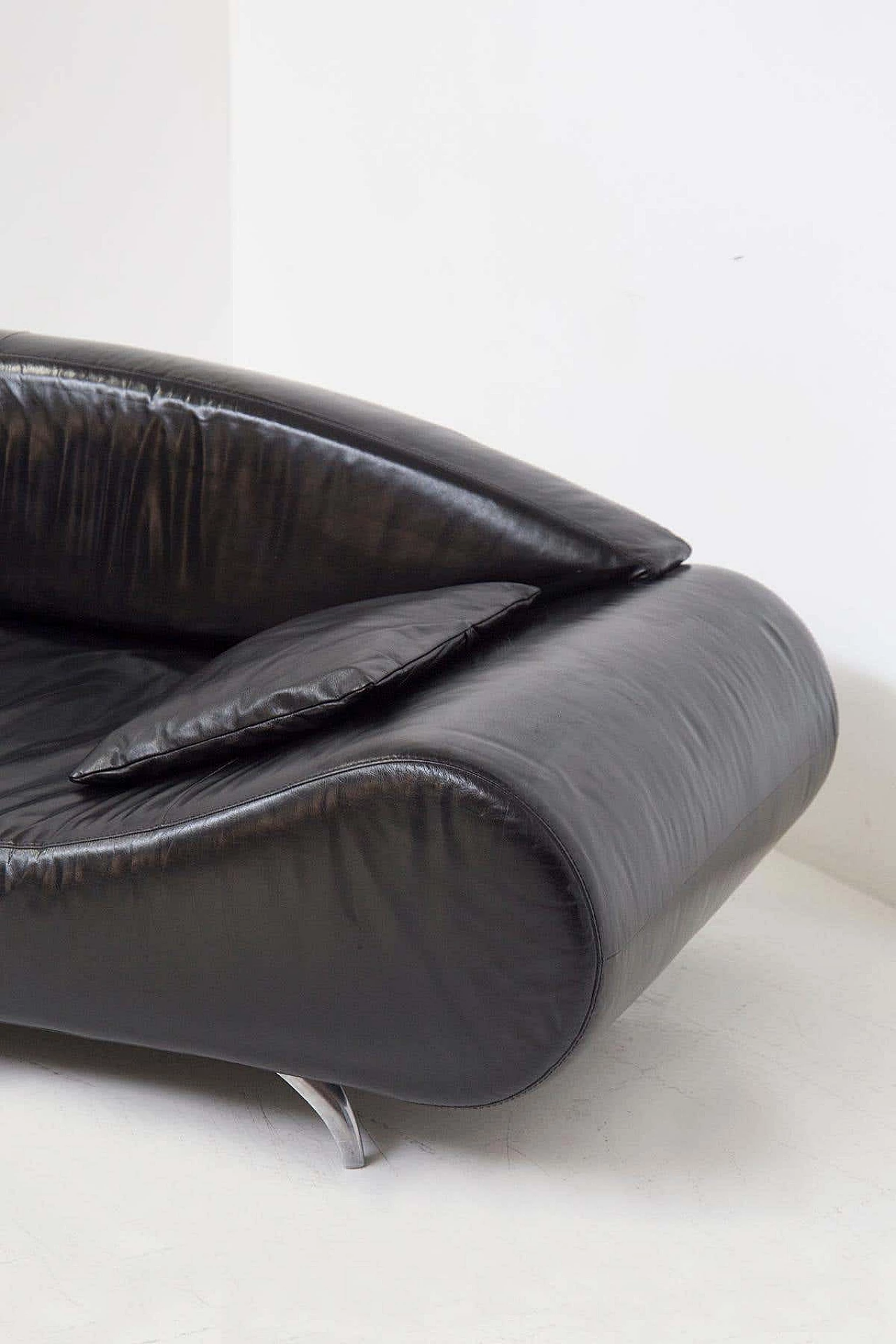 Black leatherette sofa with semi-curved seat, 2000s 1
