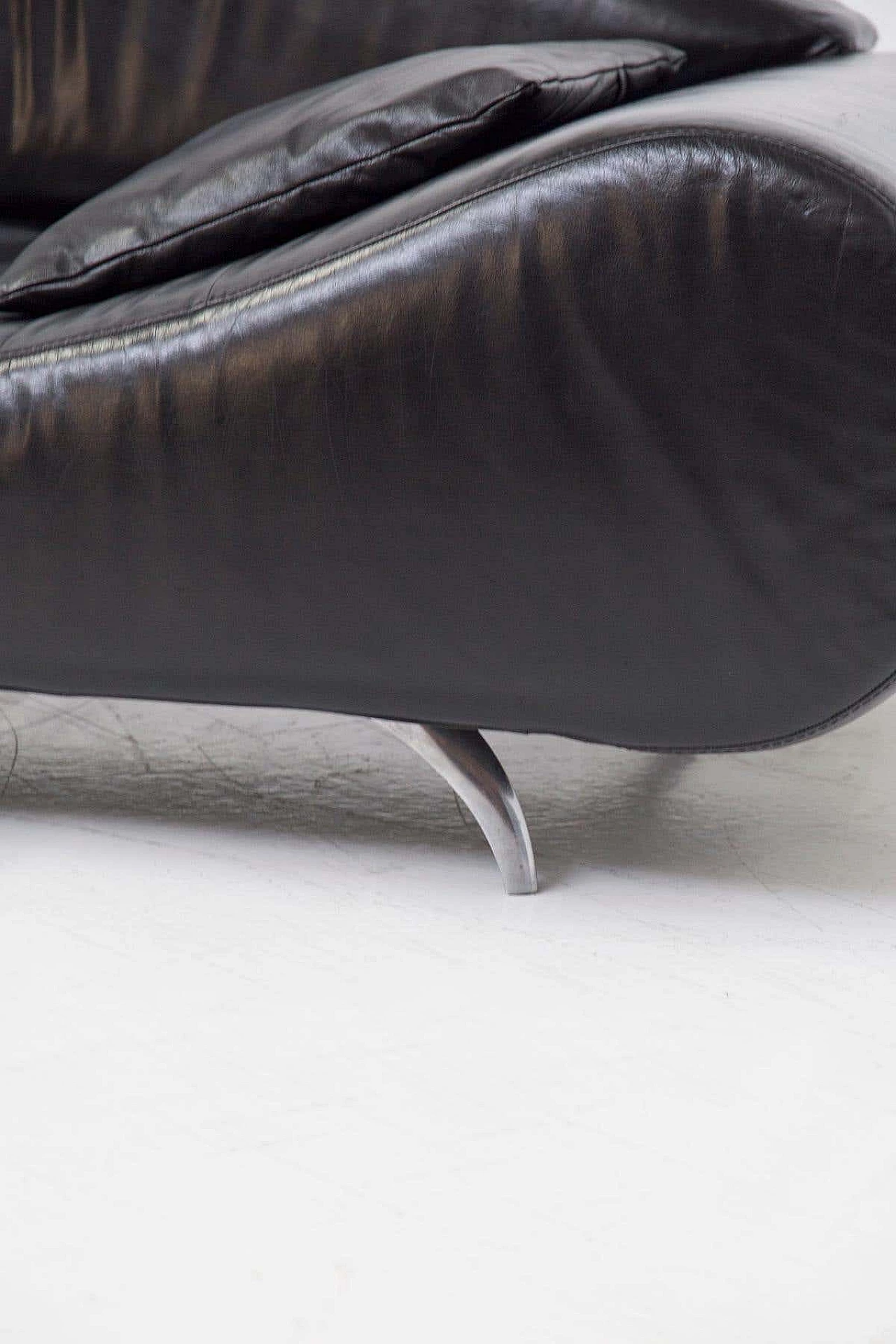 Black leatherette sofa with semi-curved seat, 2000s 3