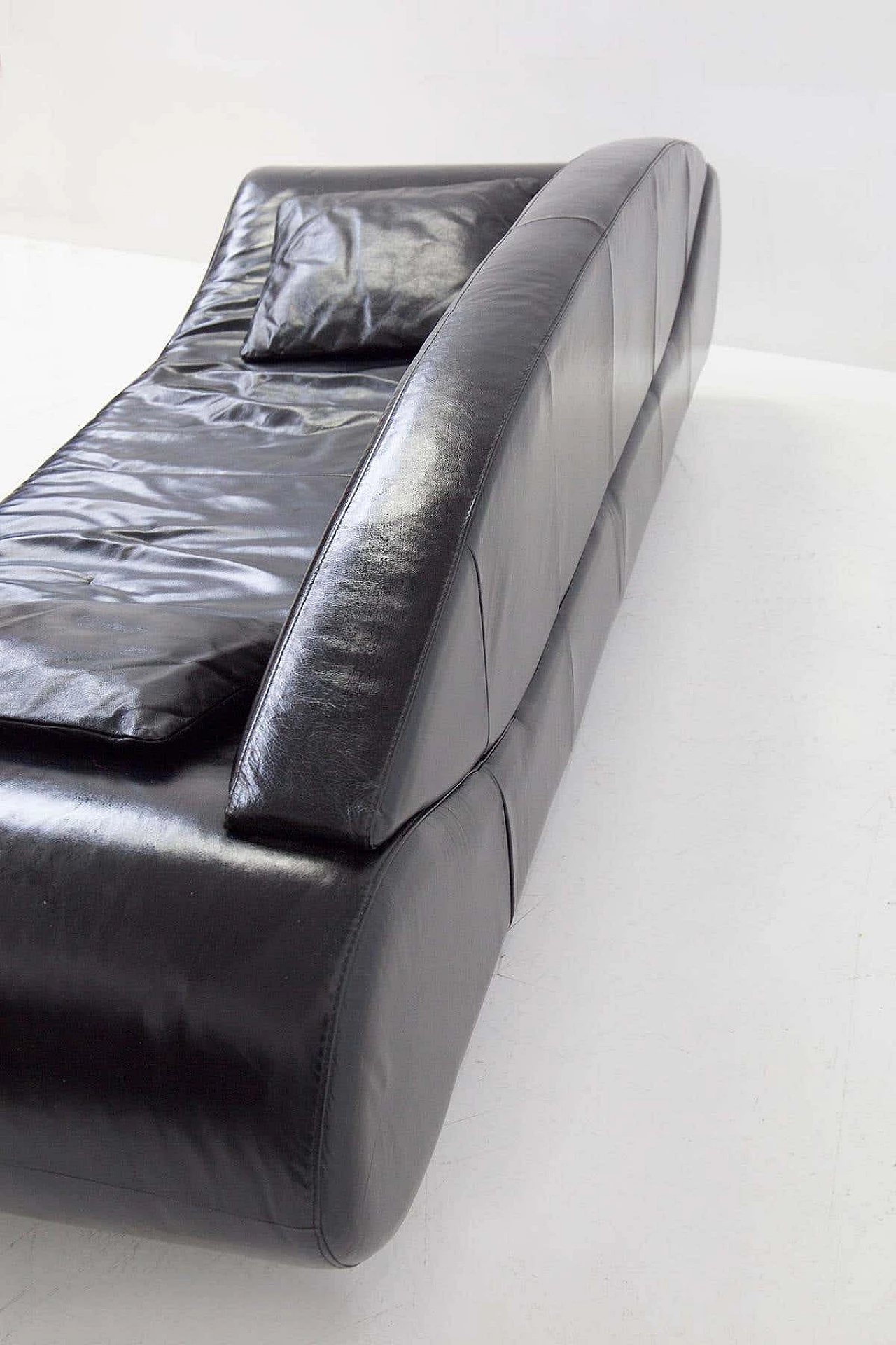 Black leatherette sofa with semi-curved seat, 2000s 4