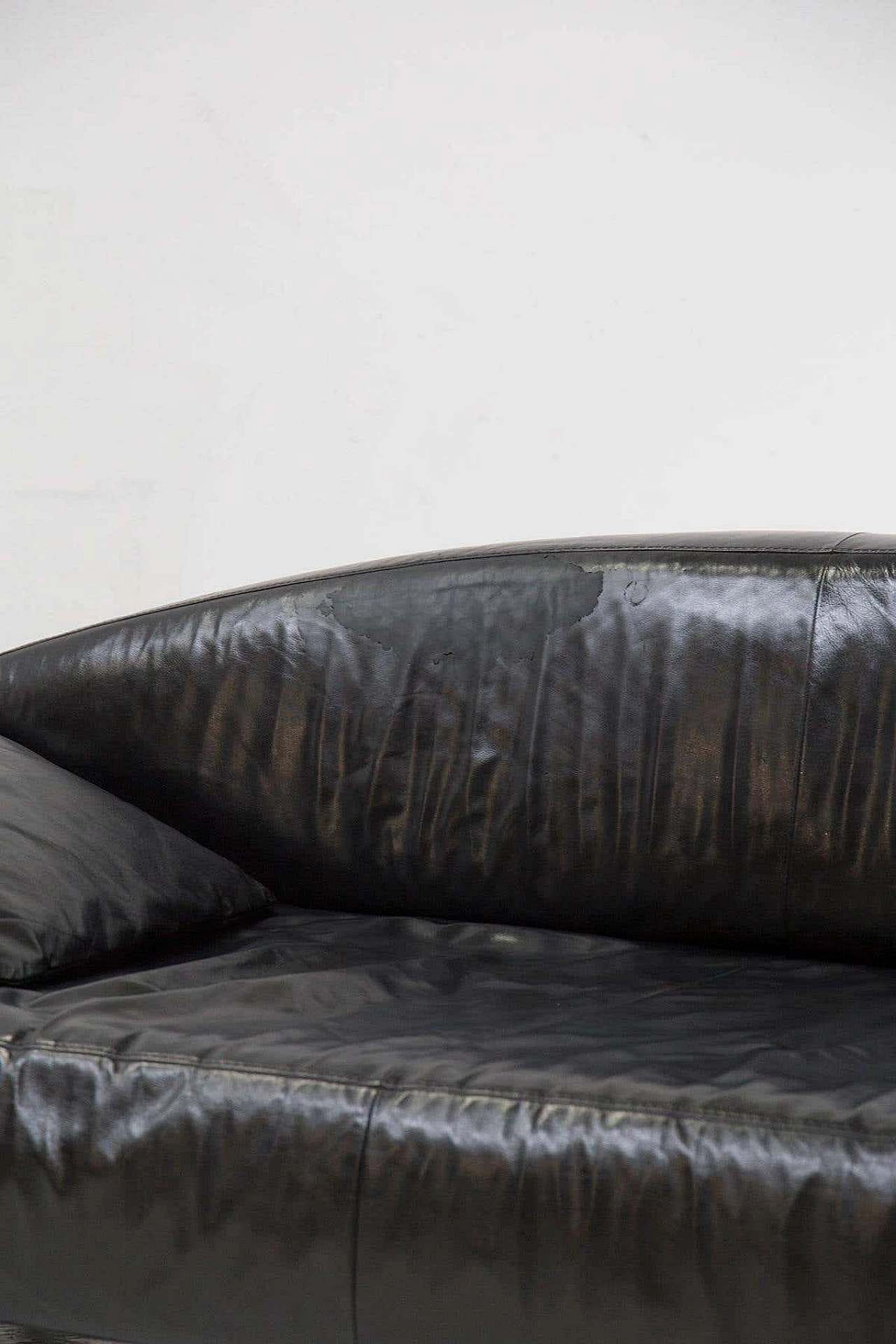 Black leatherette sofa with semi-curved seat, 2000s 5
