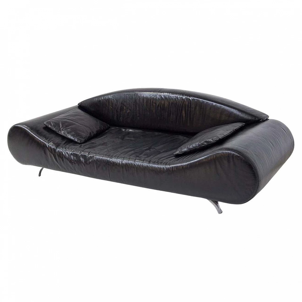 Black leatherette sofa with semi-curved seat, 2000s 7