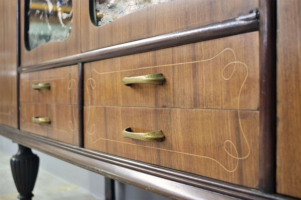 Credenza in legno impiallacciato ciliegio con ante decorate, anni '50 10