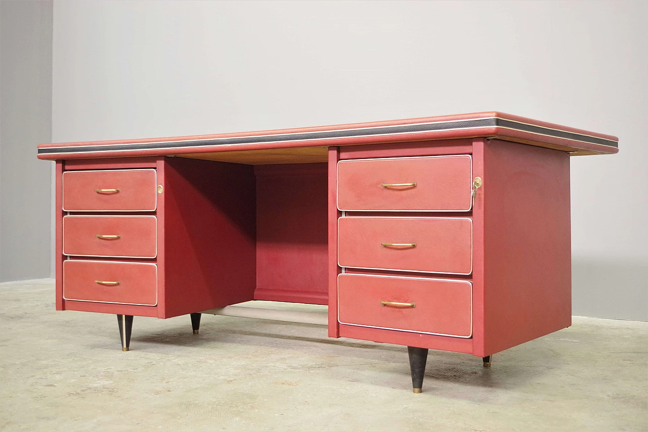Desk in burgundy leather by Umberto Mascagni, 1950s 2