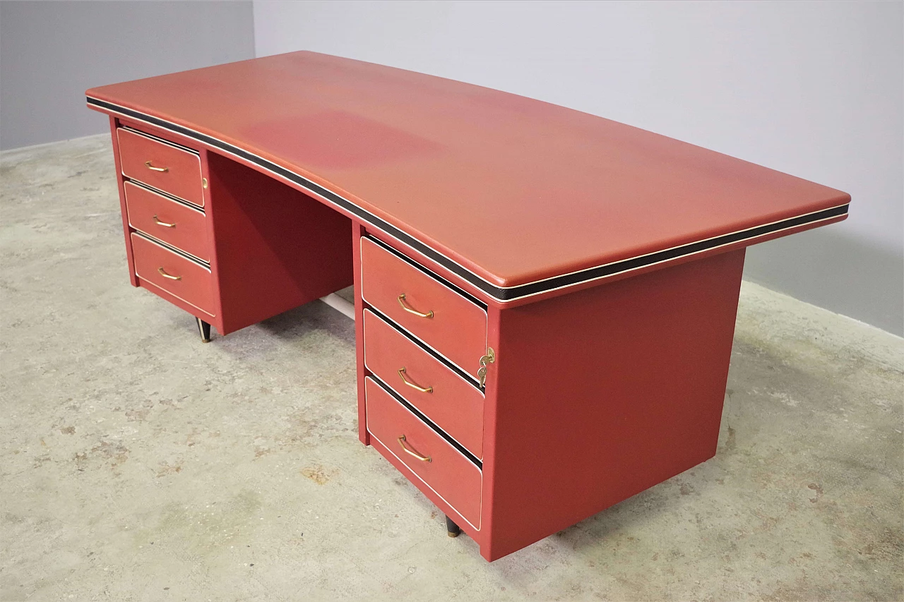 Desk in burgundy leather by Umberto Mascagni, 1950s 3