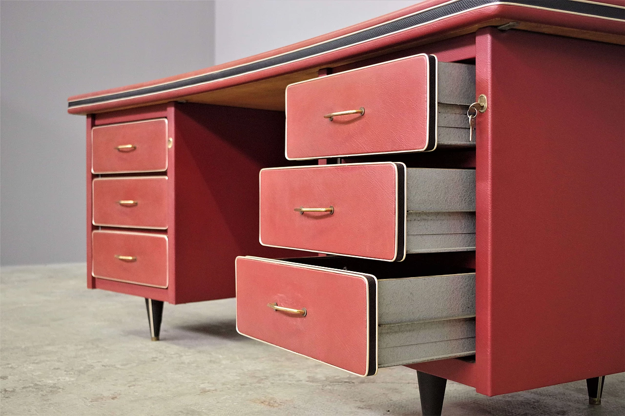 Desk in burgundy leather by Umberto Mascagni, 1950s 6