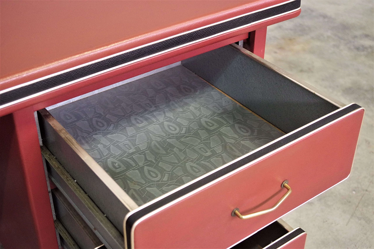 Desk in burgundy leather by Umberto Mascagni, 1950s 7