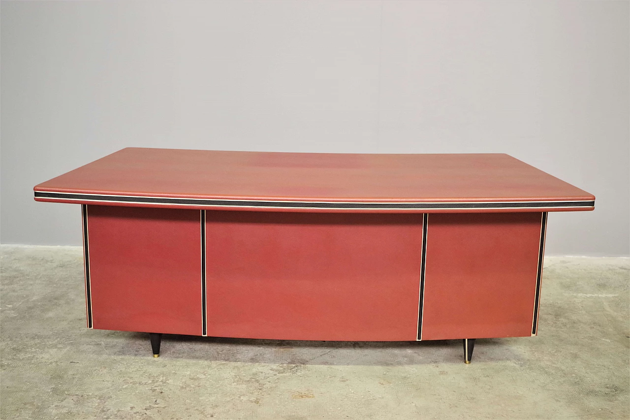 Desk in burgundy leather by Umberto Mascagni, 1950s 9
