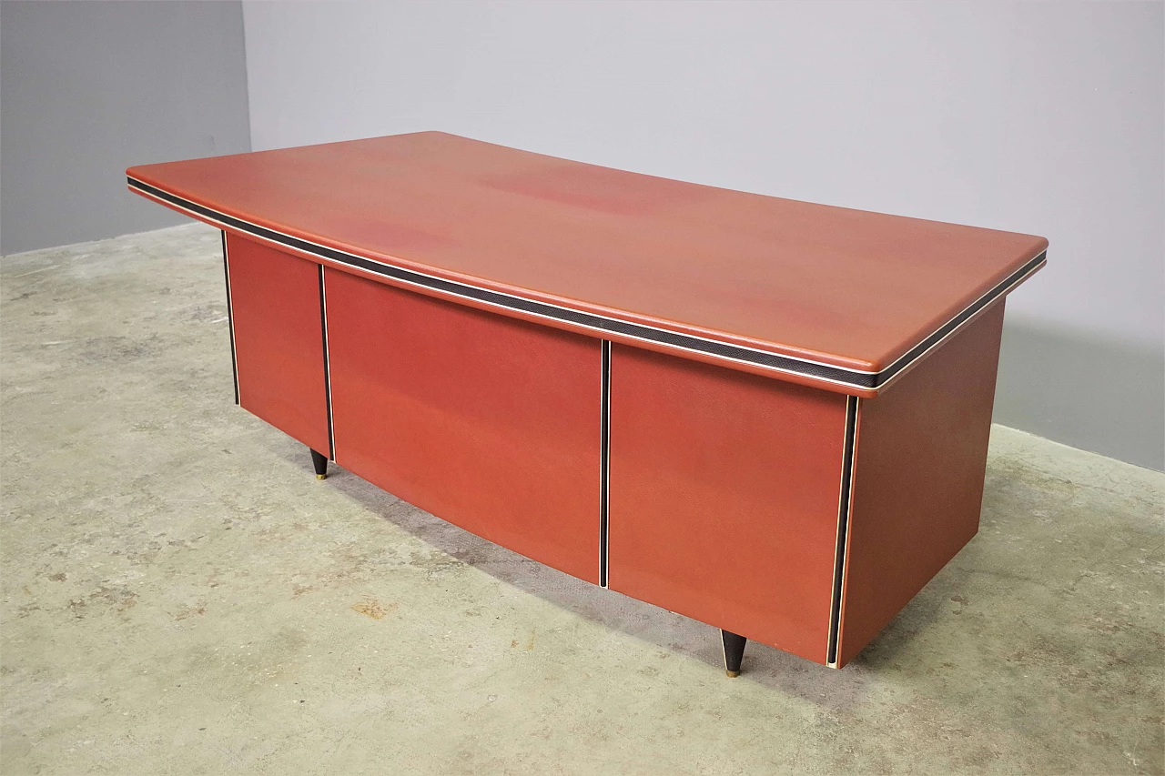 Desk in burgundy leather by Umberto Mascagni, 1950s 10