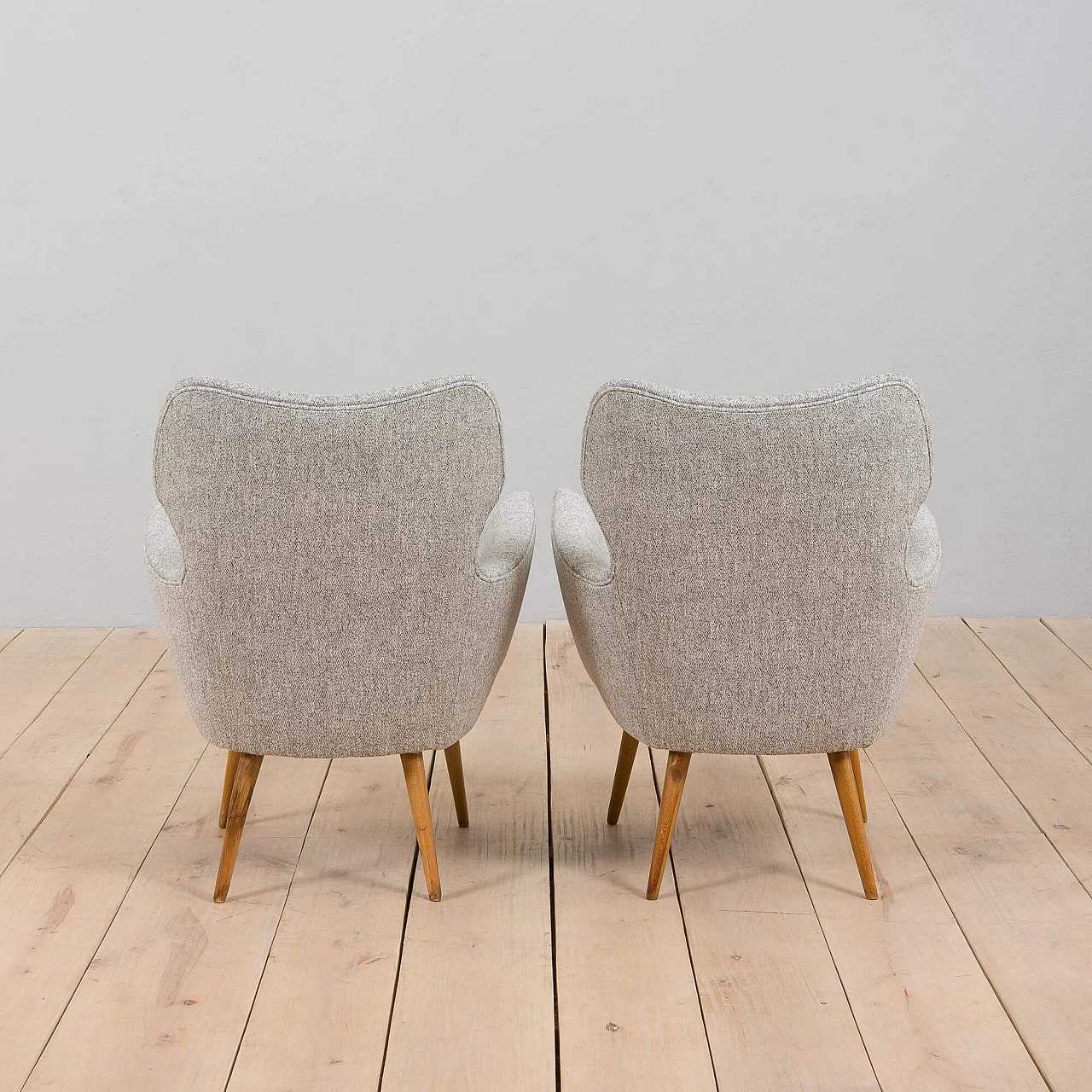 Pair of Gio Ponti-style reupholstered lounge armchairs, 1950s 9