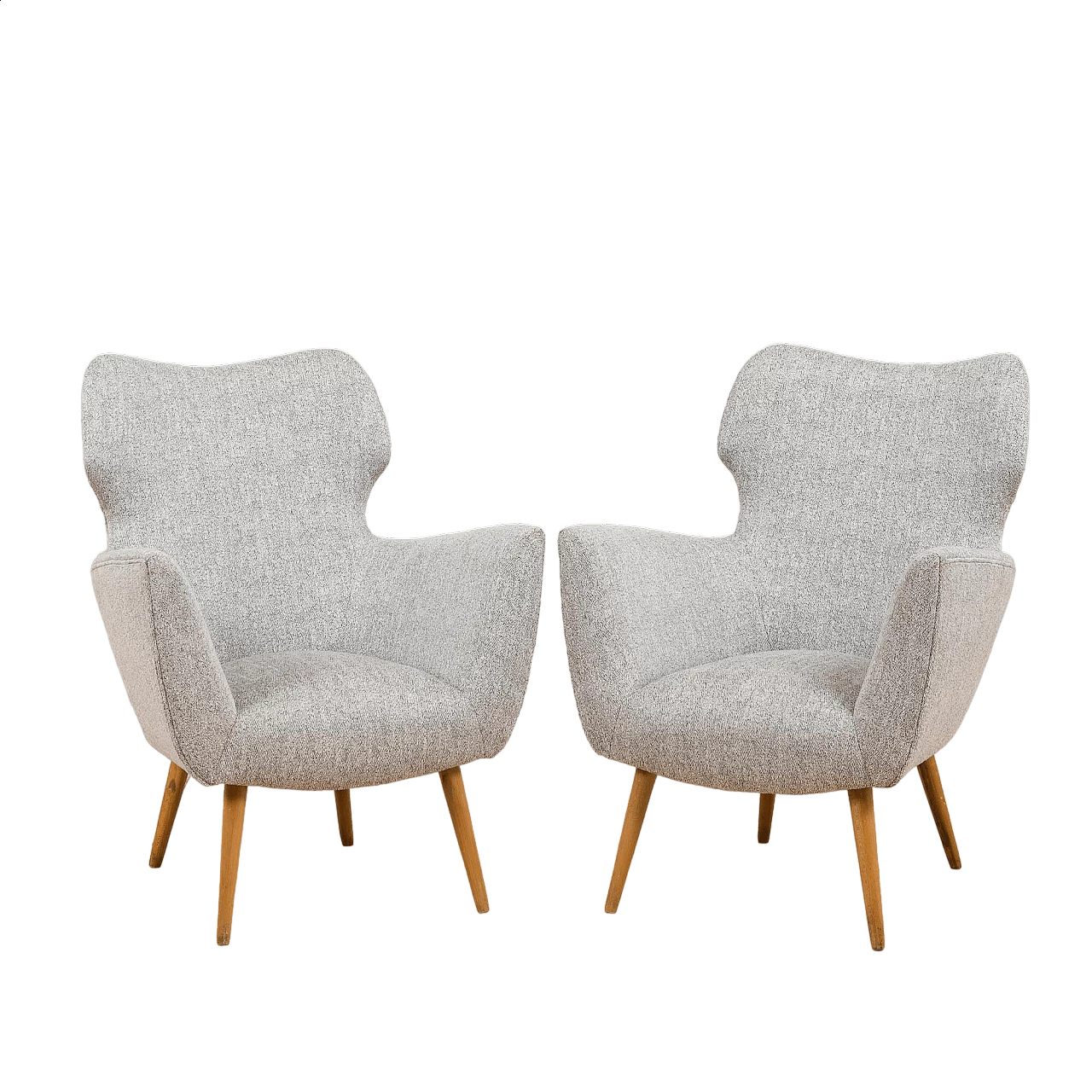 Pair of Gio Ponti-style reupholstered lounge armchairs, 1950s 13