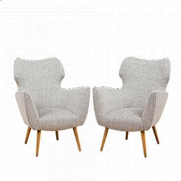 Pair of Gio Ponti-style reupholstered lounge armchairs, 1950s
