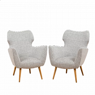 Pair of Gio Ponti-style reupholstered lounge armchairs, 1950s