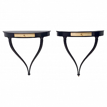 Pair of ebonised wooden wall consoles by Guglielmo Ulrich, 1940s