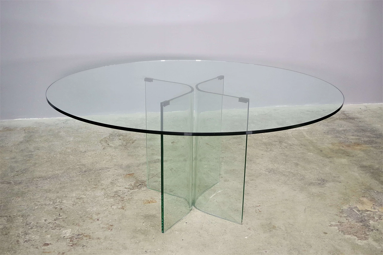 Tavolo rotondo in vetro temperato, anni '80 1