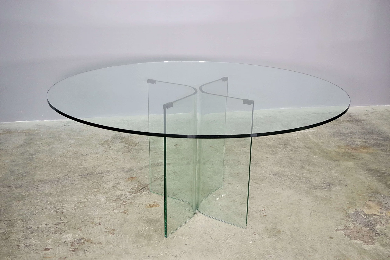 Round table in toughened glass, 1980s 1