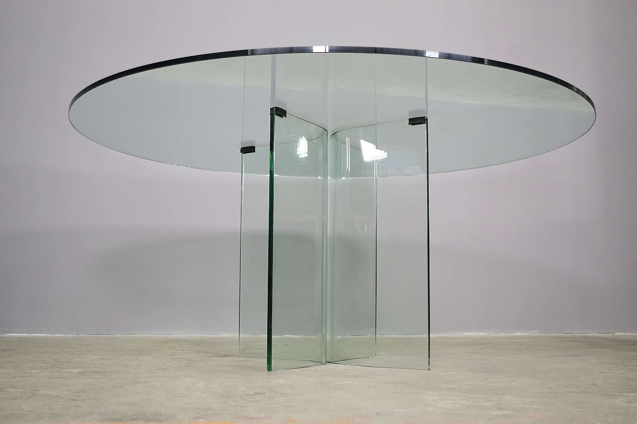 Round table in toughened glass, 1980s 3
