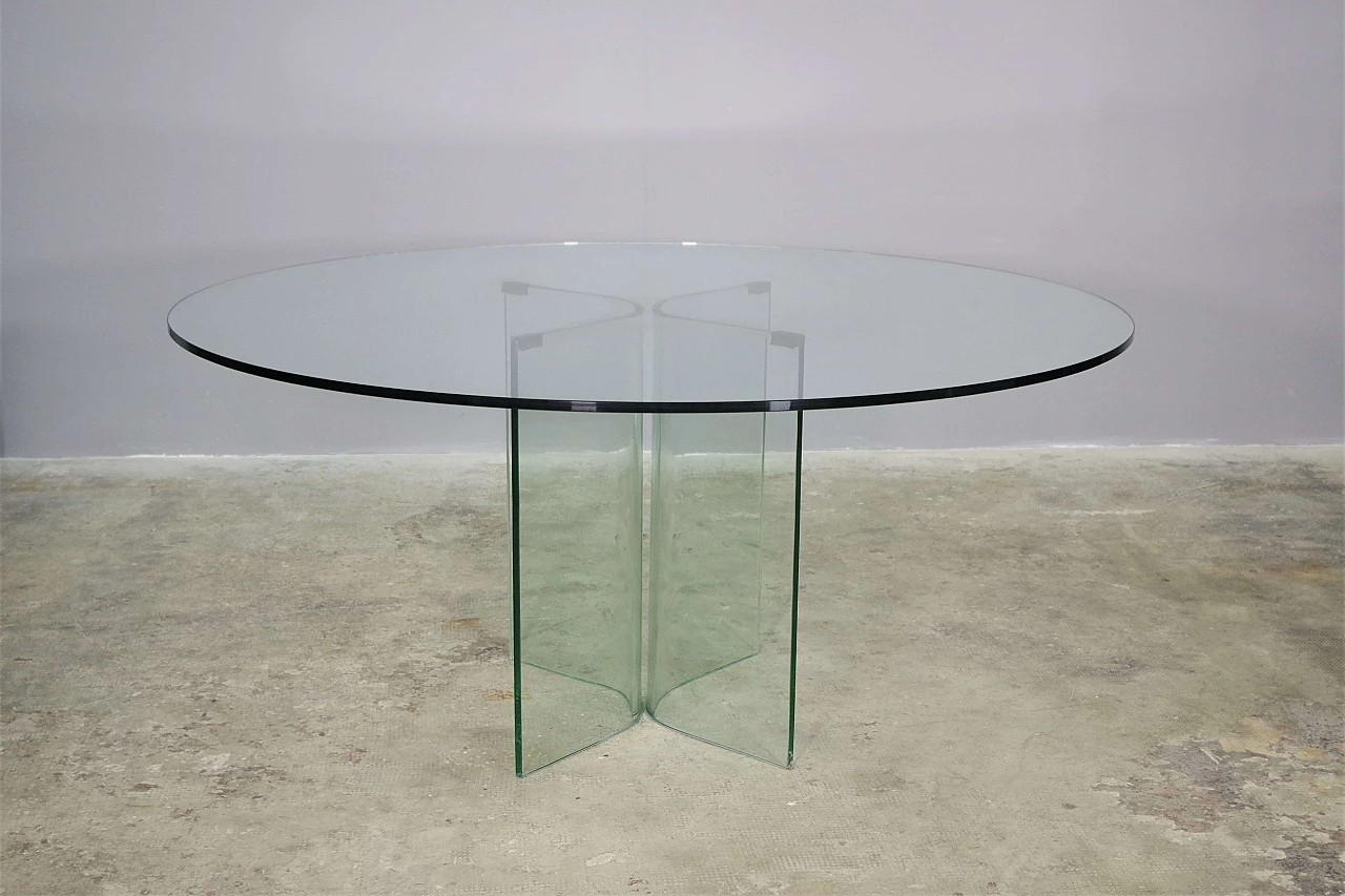 Round table in toughened glass, 1980s 7
