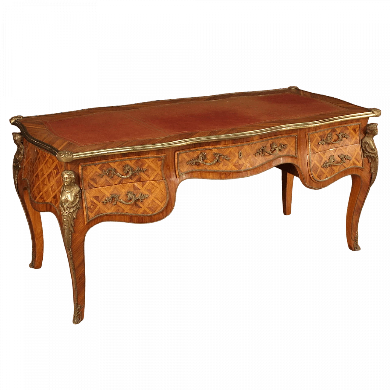 Carved wooden desk with bronze and brass decorations in Louis XV style 13