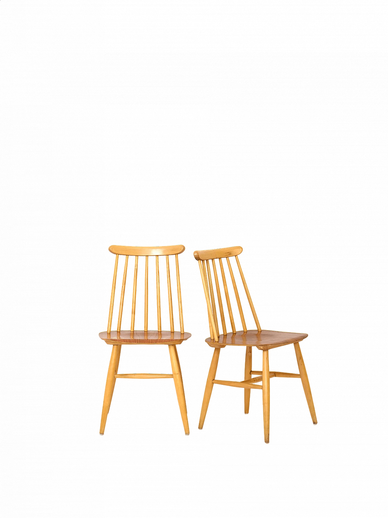 Pair of Pinnstol birch and teak chairs for Edsby Verken, 1960s 15