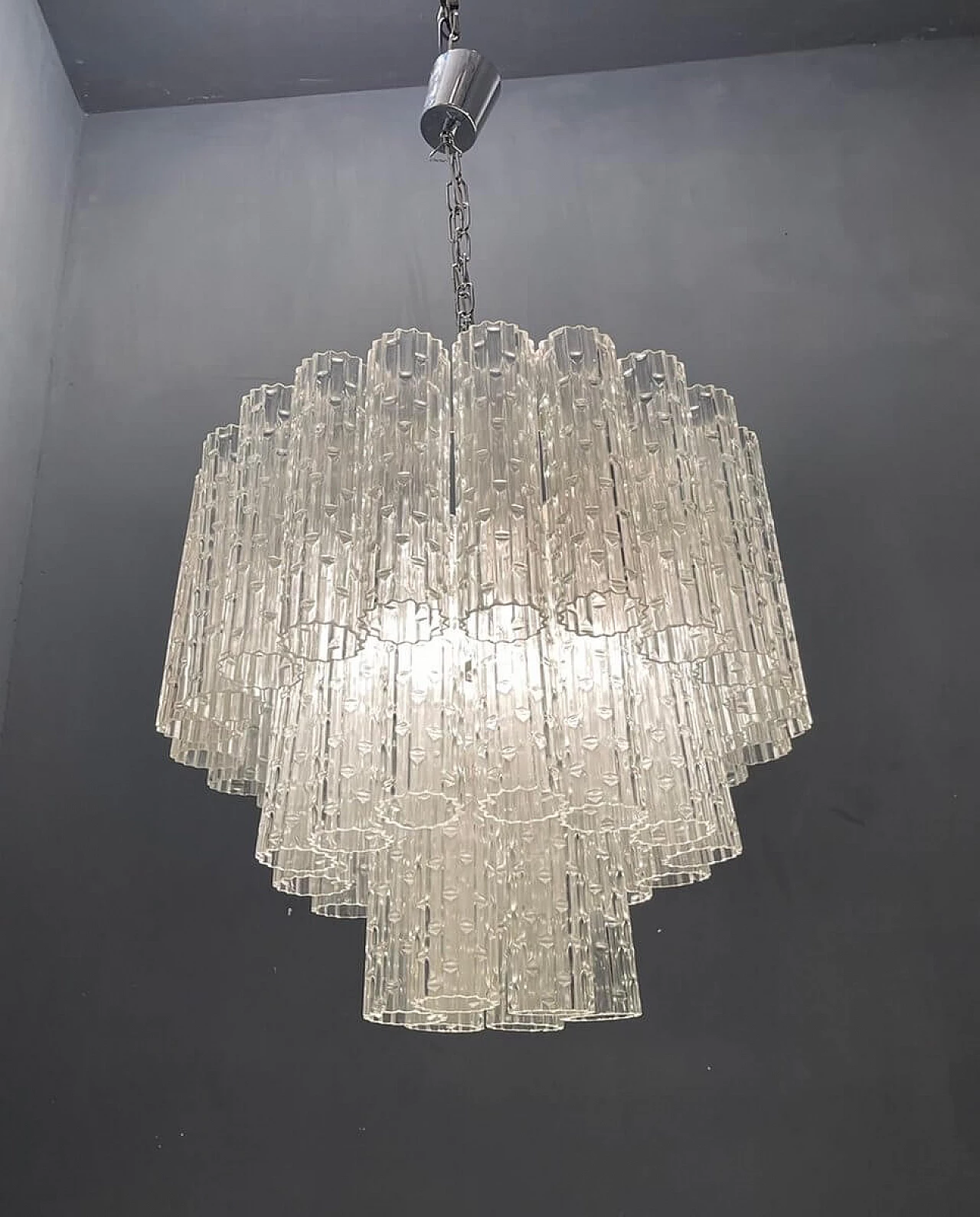Chandelier in transparent blown glass, 1970s 2