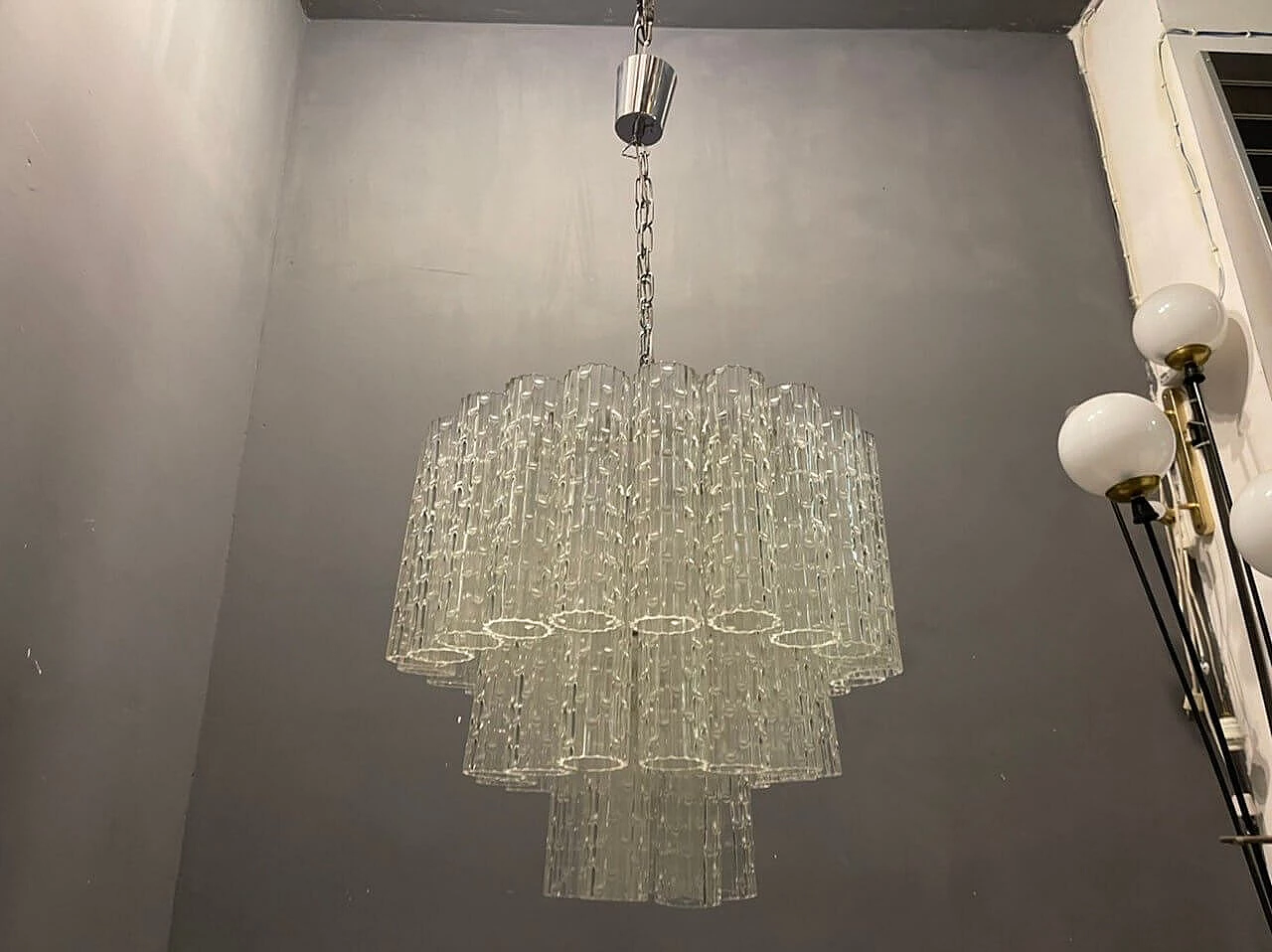 Chandelier in transparent blown glass, 1970s 4