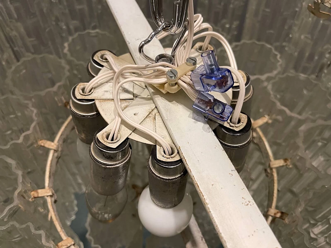 Chandelier in transparent blown glass, 1970s 5