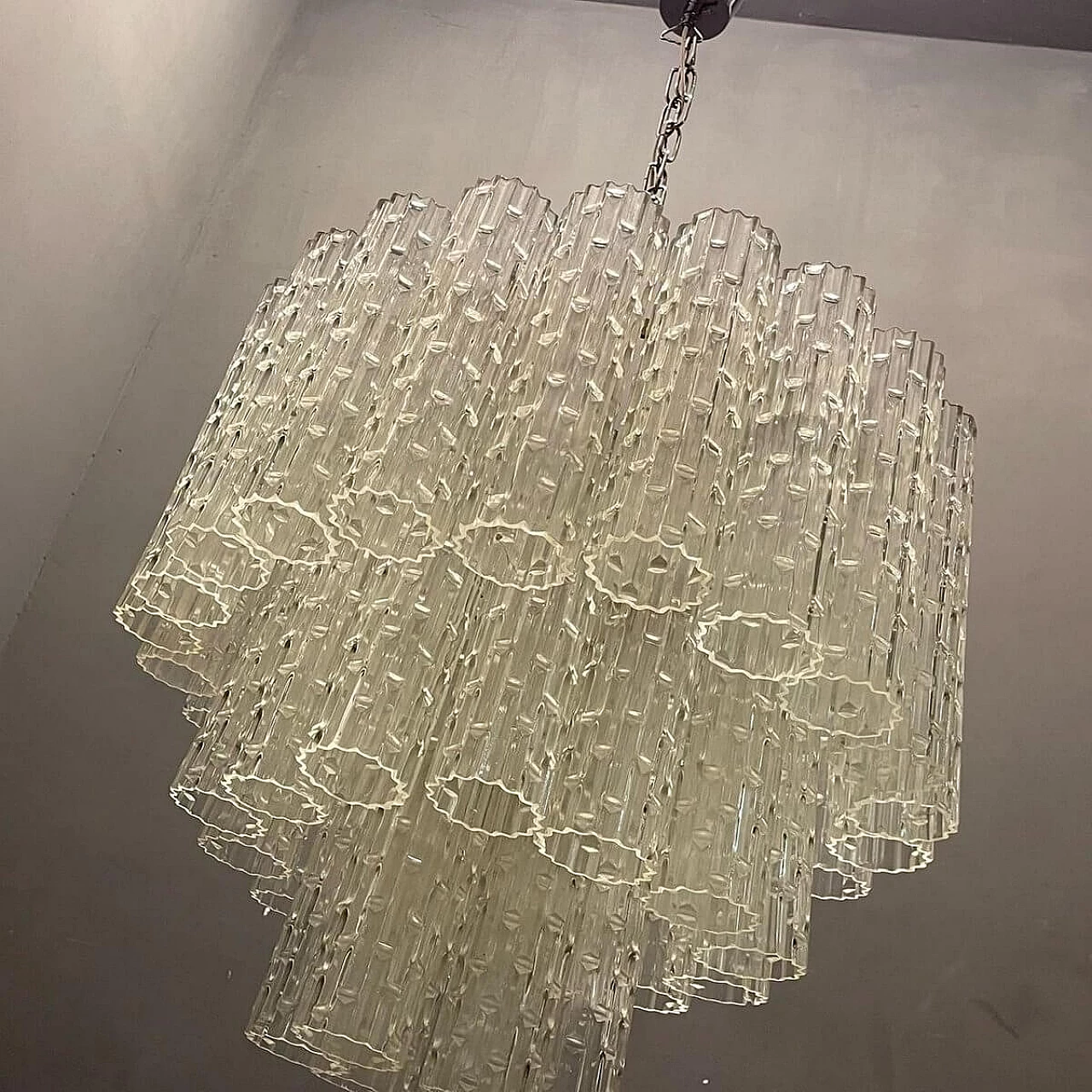 Chandelier in transparent blown glass, 1970s 6