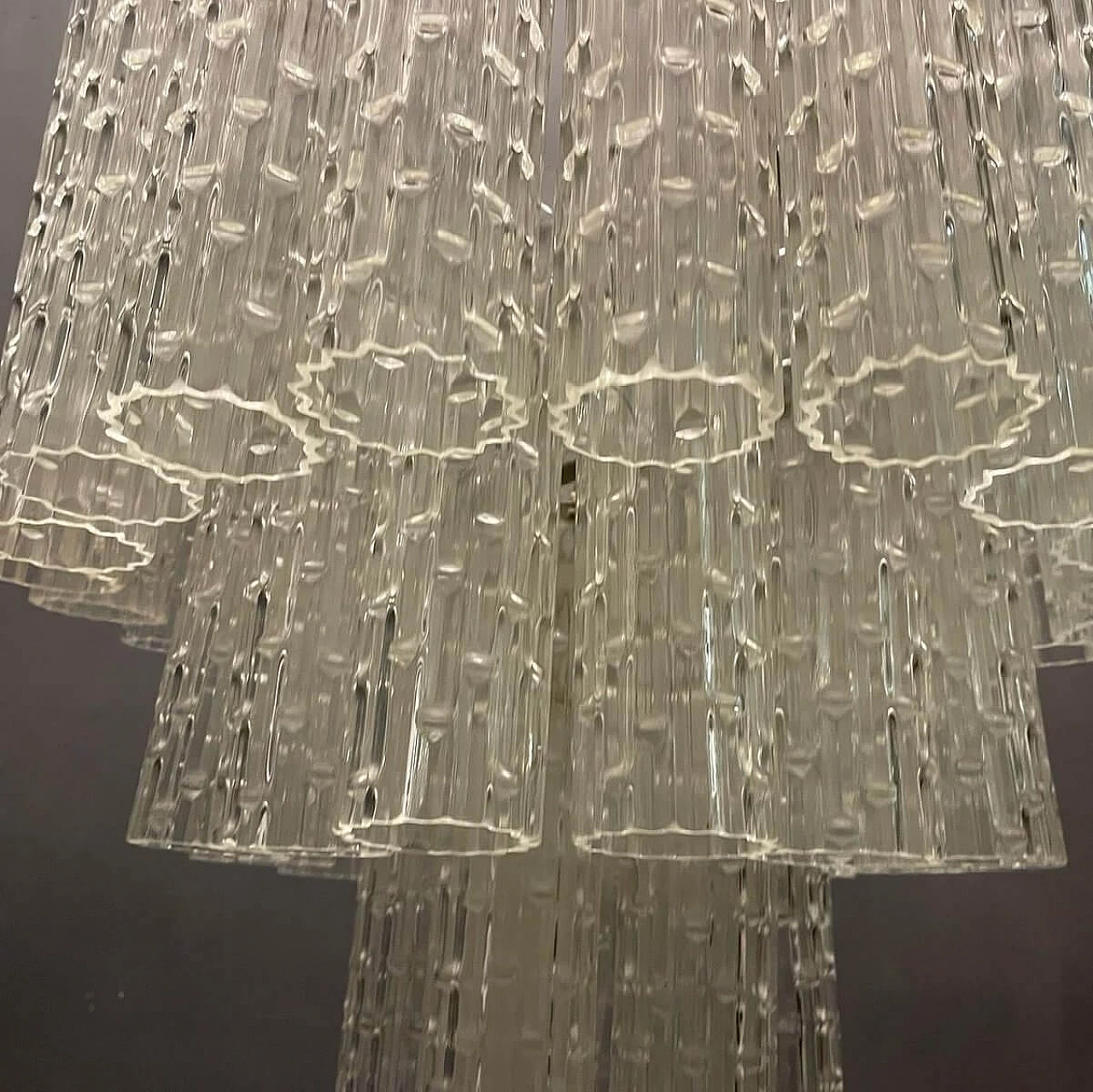 Chandelier in transparent blown glass, 1970s 8