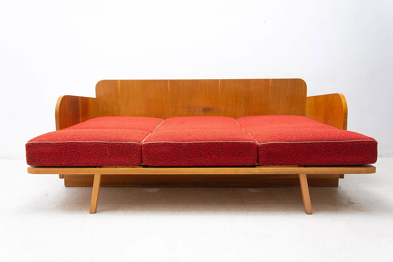 Sofa bed with beechwood veneer by Jitona, 1950s 10
