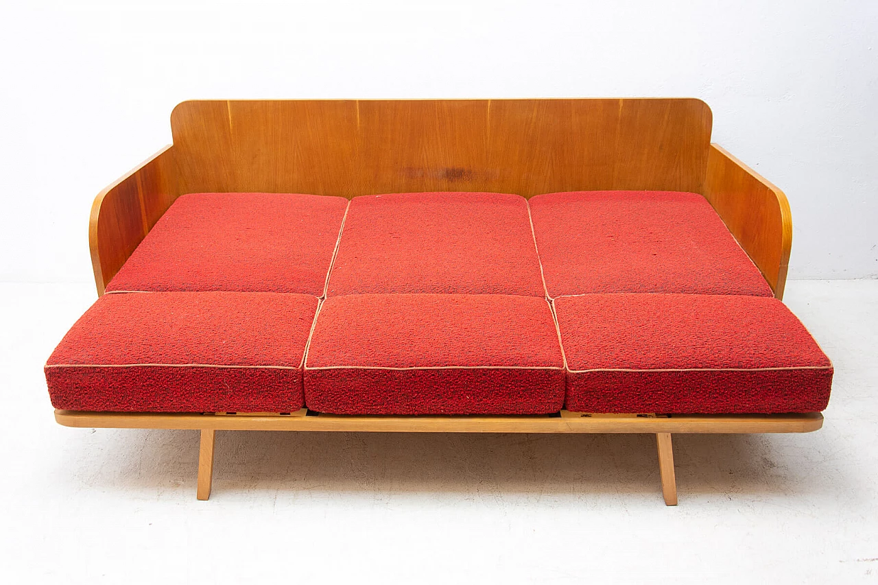 Sofa bed with beechwood veneer by Jitona, 1950s 11