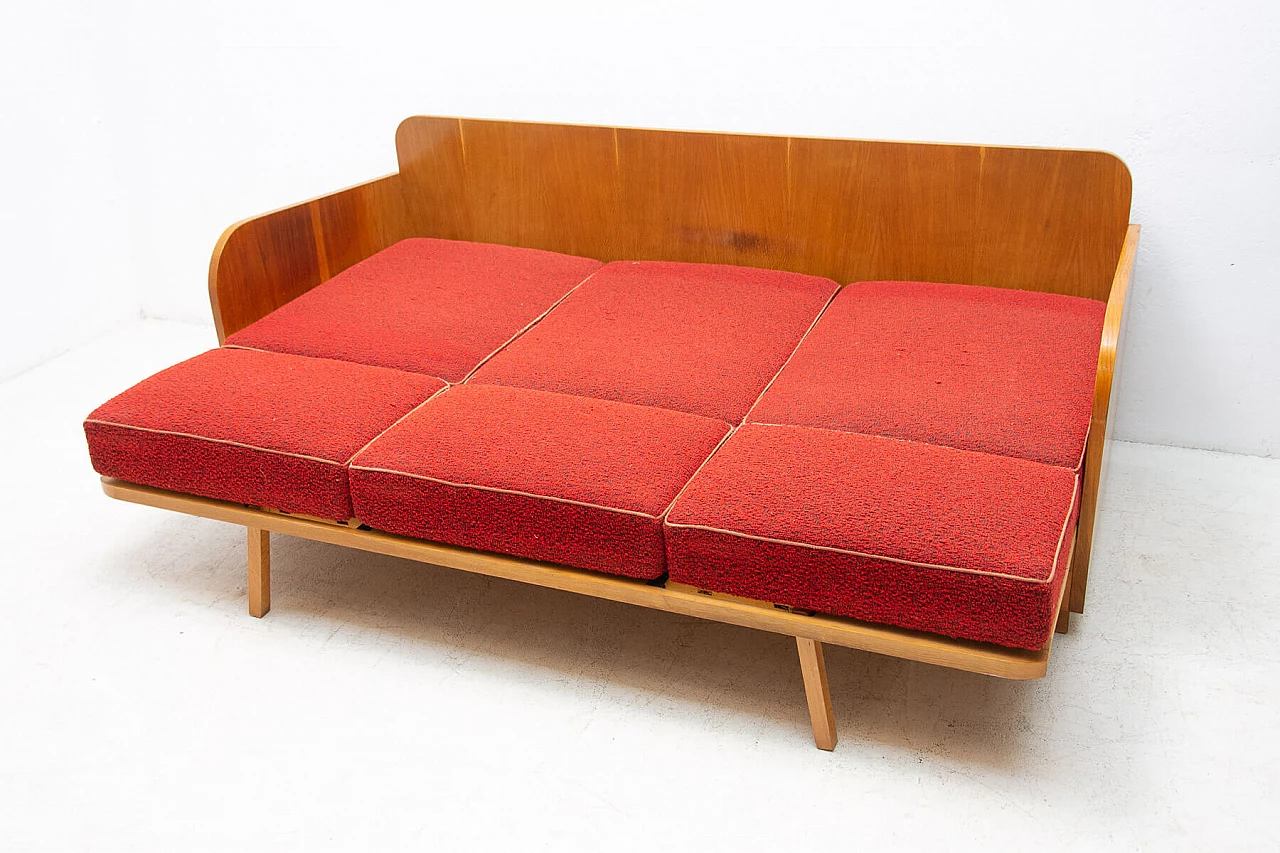 Sofa bed with beechwood veneer by Jitona, 1950s 12