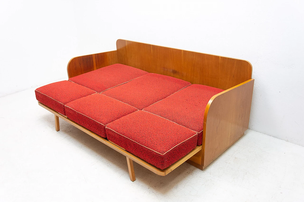 Sofa bed with beechwood veneer by Jitona, 1950s 13