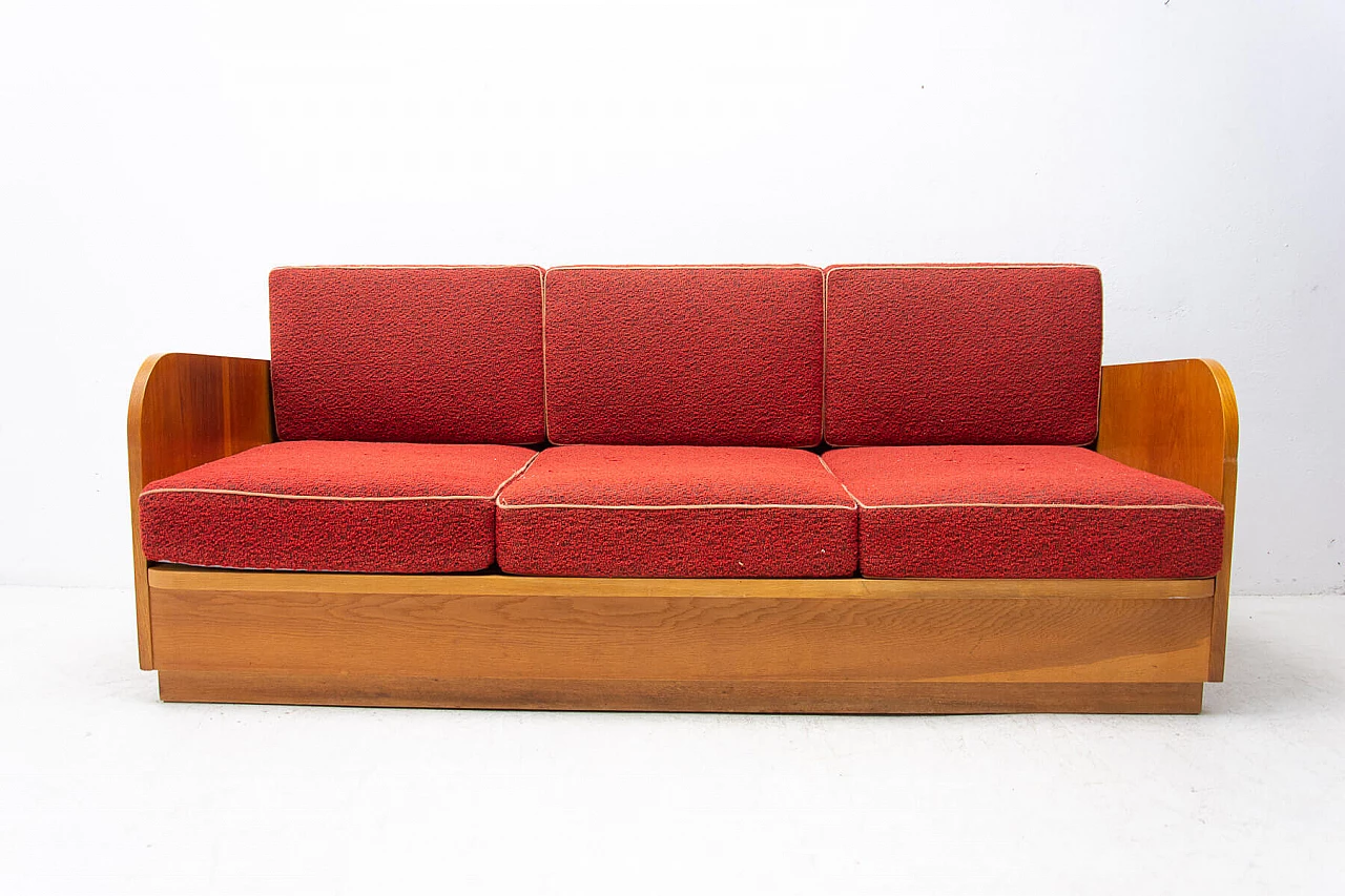 Sofa bed with beechwood veneer by Jitona, 1950s 20