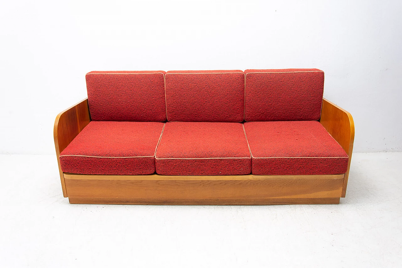 Sofa bed with beechwood veneer by Jitona, 1950s 21