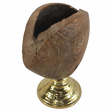 Shell-shaped ashtray in wood and brass by Gabriella Crespi, 1950s