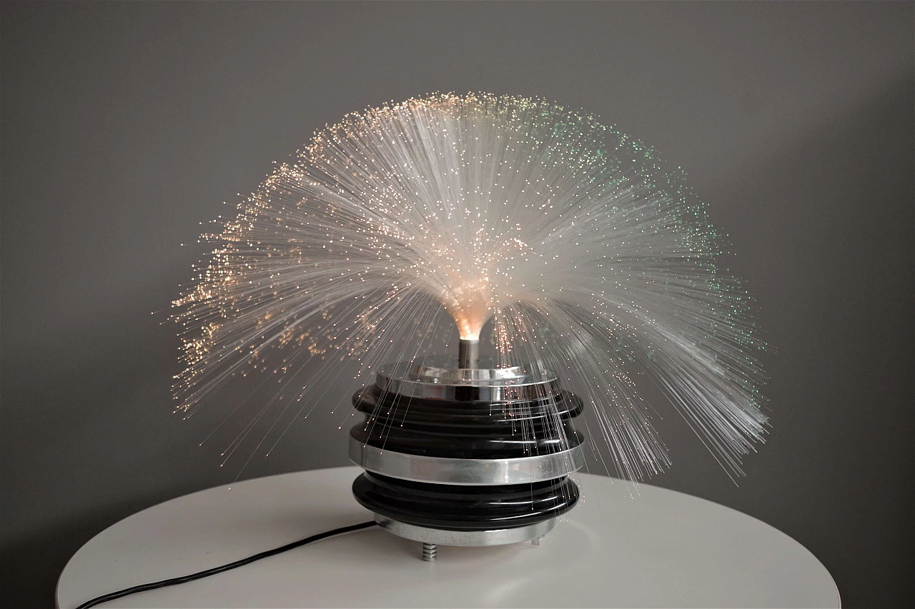 Lampada da tavolo in metallo cromato e fibra ottica, anni '70 3