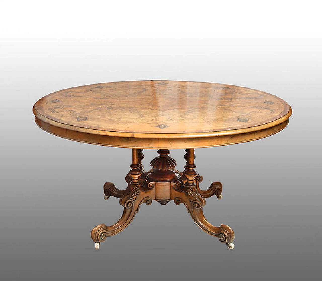 Victorian-style wing table in walnut burl, 19th century 5