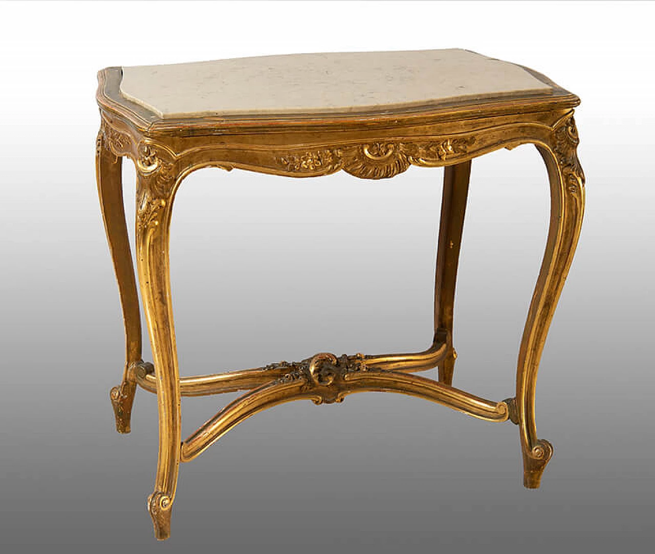 Napoleon III side table in gilded wood with marble top, late 19th century 1