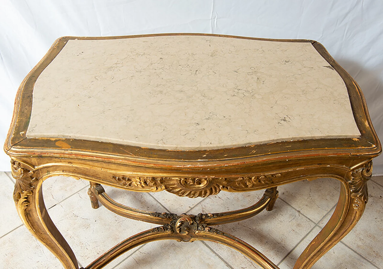 Napoleon III side table in gilded wood with marble top, late 19th century 2