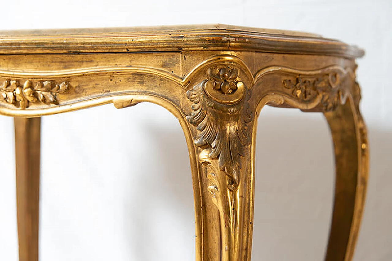 Napoleon III side table in gilded wood with marble top, late 19th century 4