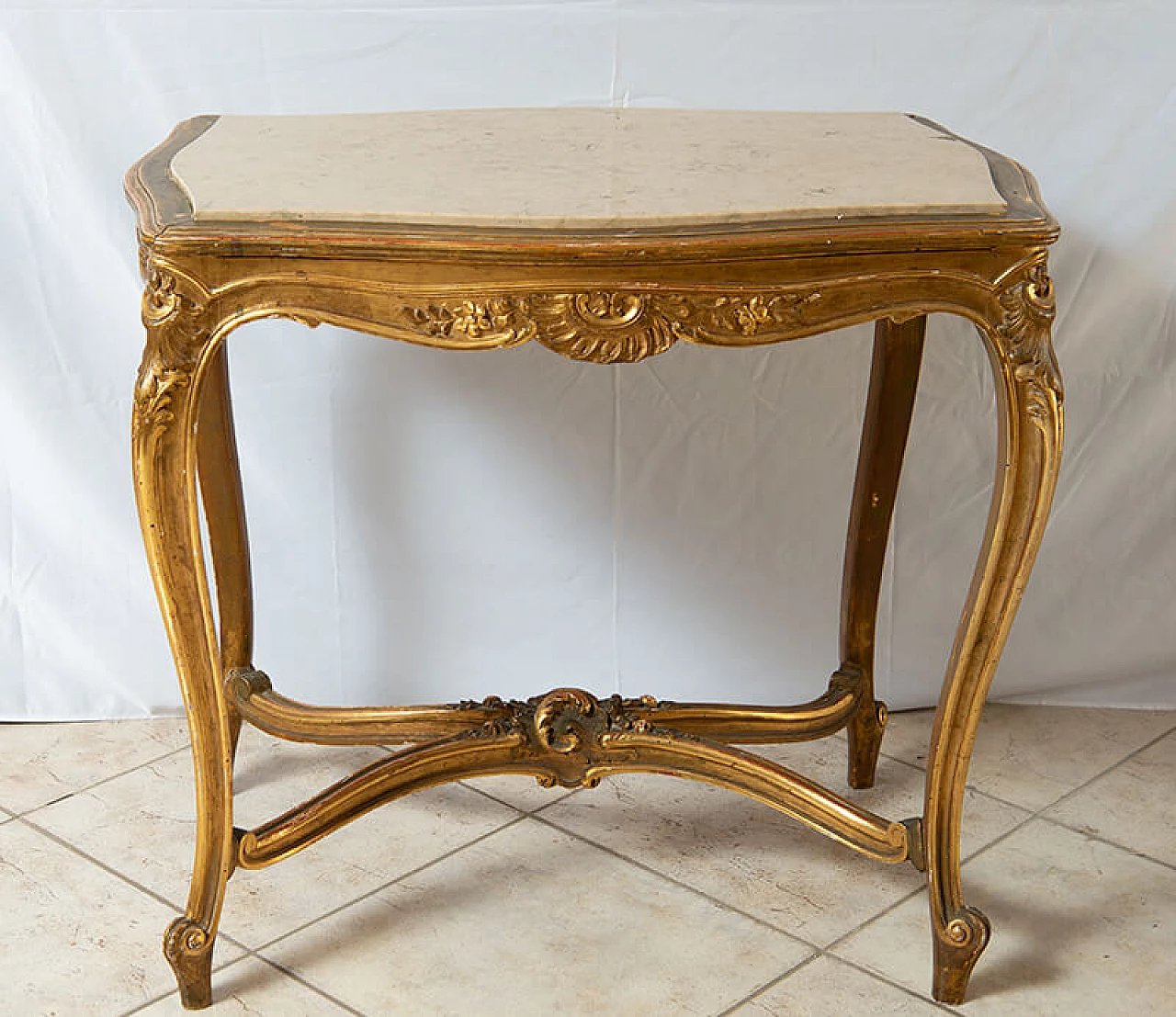 Napoleon III side table in gilded wood with marble top, late 19th century 6