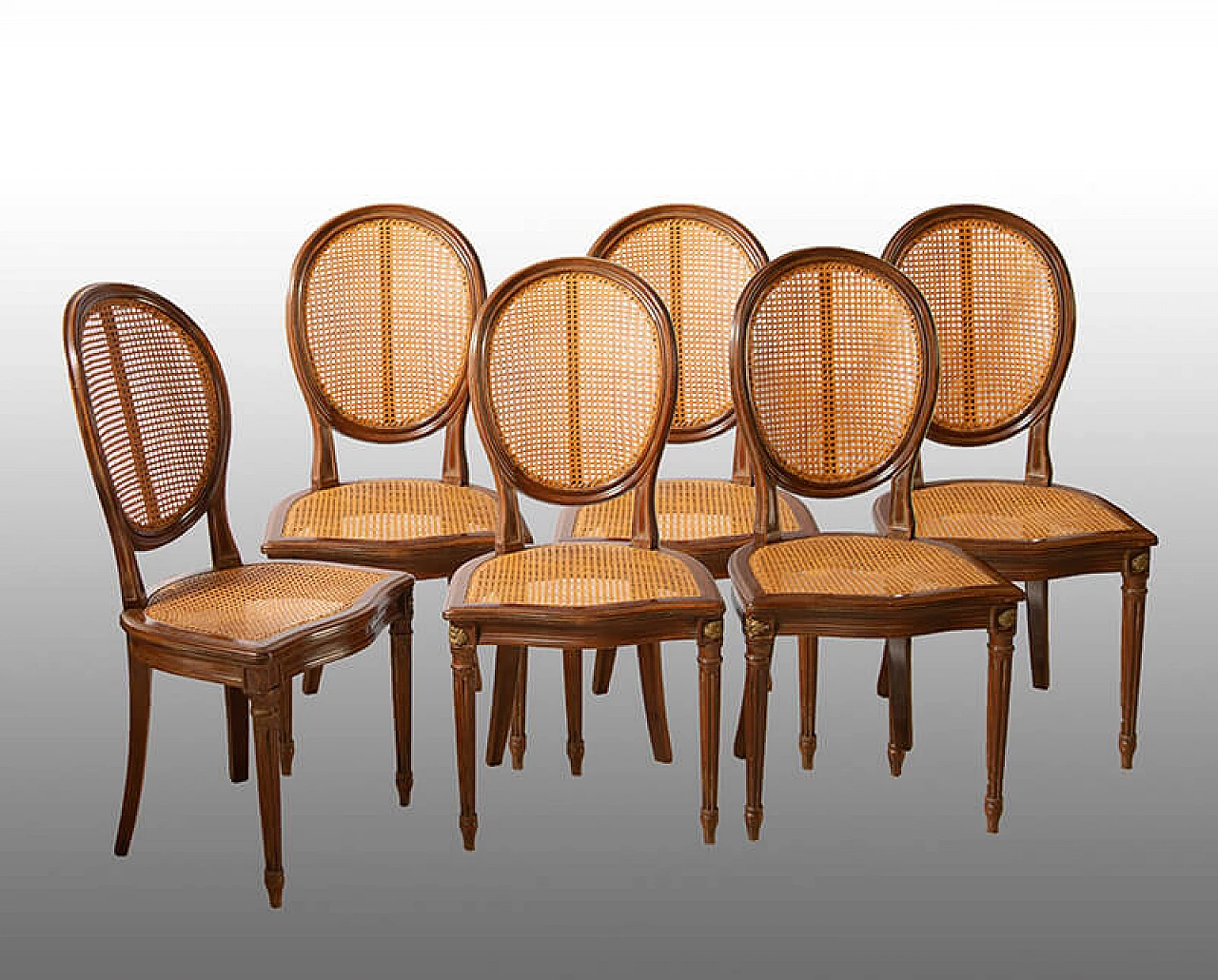 6 Louis XVI style chairs in solid mahogany and Vienna straw, late 19th century 1