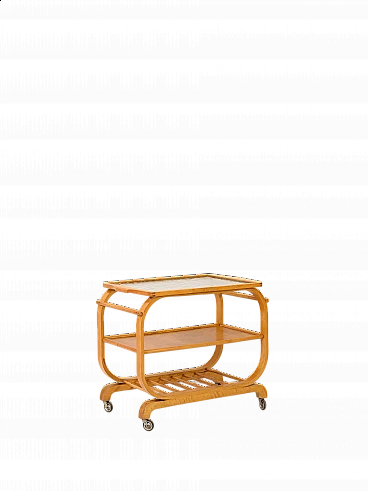 Art Deco wood and glass trolley with wheels, 1930s