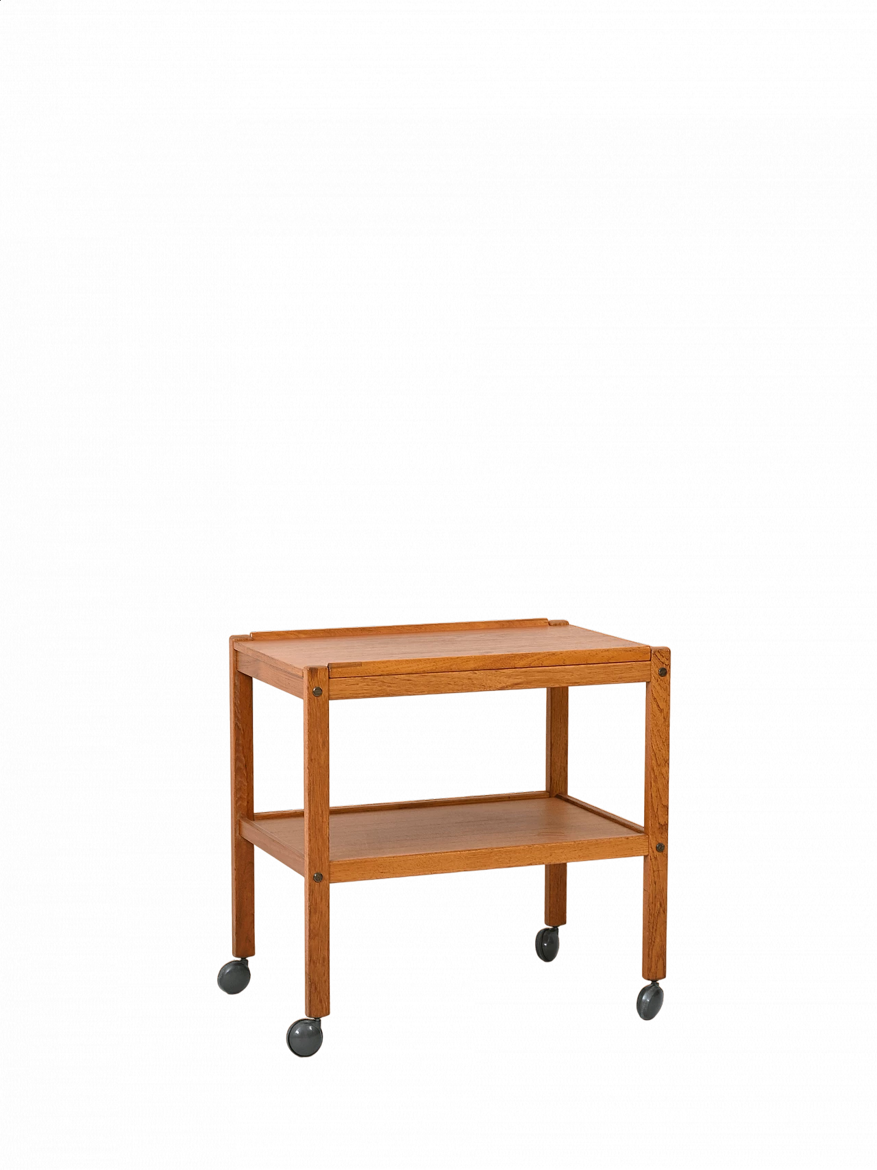 Two-shelf teak cart with wheels, 1960s 9